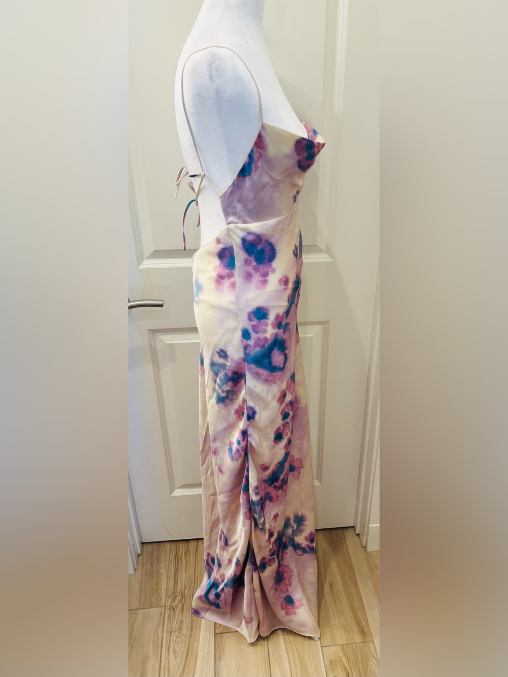 NWT Zara Blush Maxi Slip Dress with Blue-Purple Tie dye Floral Print- S - Picture 5 of 11